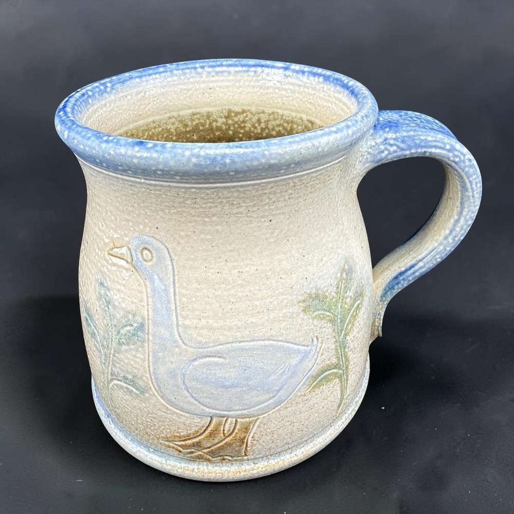 Scipio Hannibal Missouri Studio Pottery Blue Goose Stoneware Mug Cup 4in VTG